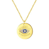 S925 Evil Eye Round Pendant Necklace Zircon for Women Girls Men