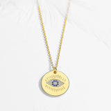 S925 Evil Eye Round Pendant Necklace Zircon for Women Girls Men