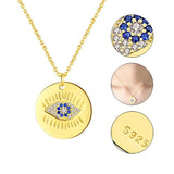 S925 Evil Eye Round Pendant Necklace Zircon for Women Girls Men