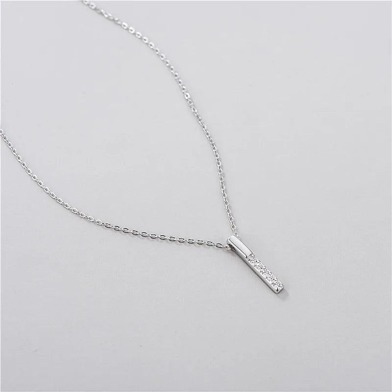 925 Silver Crystal Square Bar Pendant Necklace for Bride Wedding
