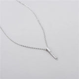 925 Silver Crystal Square Bar Pendant Necklace for Bride Wedding