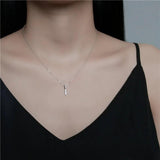 925 Silver Crystal Square Bar Pendant Necklace for Bride Wedding