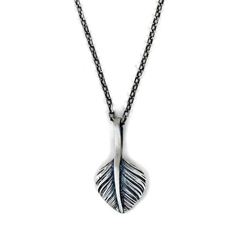 Vintage Silver Feather Pendant Necklace for Women