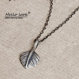 Vintage Silver Feather Pendant Necklace for Women