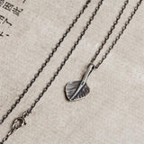 Vintage Silver Feather Pendant Necklace for Women