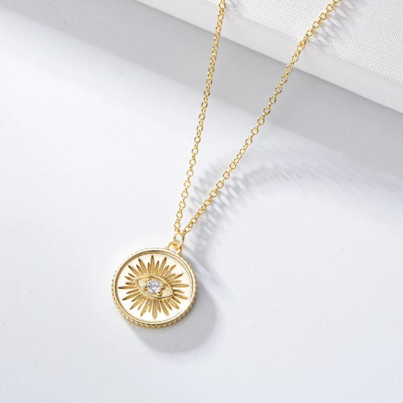 Sterling Silver Evil Eye Necklace Micro Pave Zircon Pendant