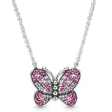 Pink Butterfly Crystal 925 Sterling Silver Charm Necklace