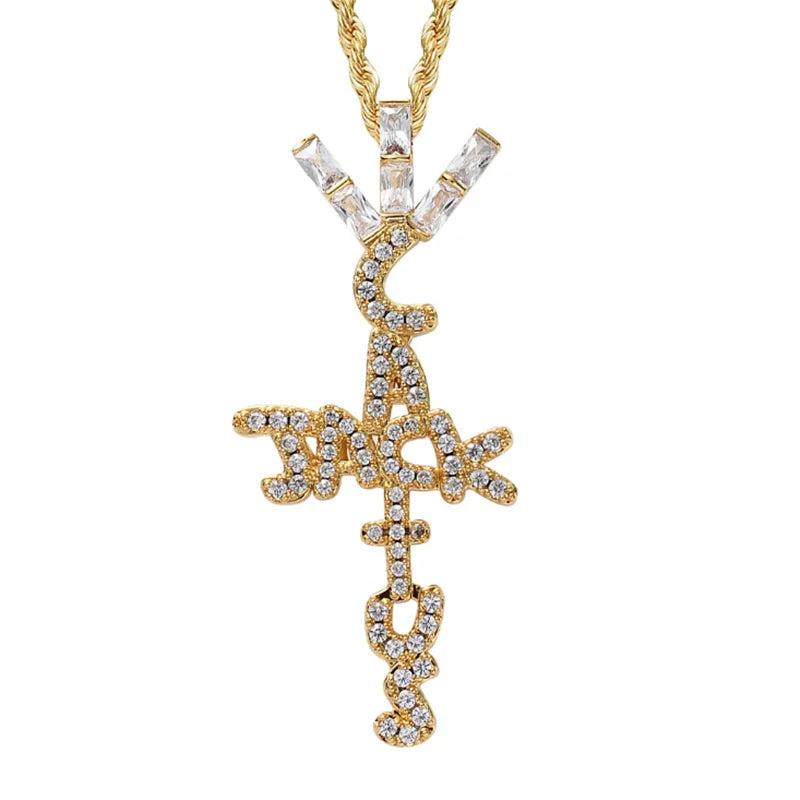 Rhinestone Men Necklace Ice Out Cross Pendant Silver Chain