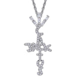 Rhinestone Men Necklace Ice Out Cross Pendant Silver Chain