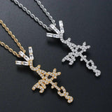 Rhinestone Men Necklace Ice Out Cross Pendant Silver Chain