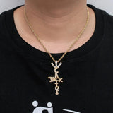 Rhinestone Men Necklace Ice Out Cross Pendant Silver Chain