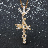 Rhinestone Men Necklace Ice Out Cross Pendant Silver Chain