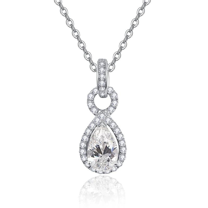 Water Drop Zircon Pendant Necklace S925 Silver Cross Chain Women Wedding Gift