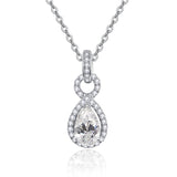 Water Drop Zircon Pendant Necklace S925 Silver Cross Chain Women Wedding Gift