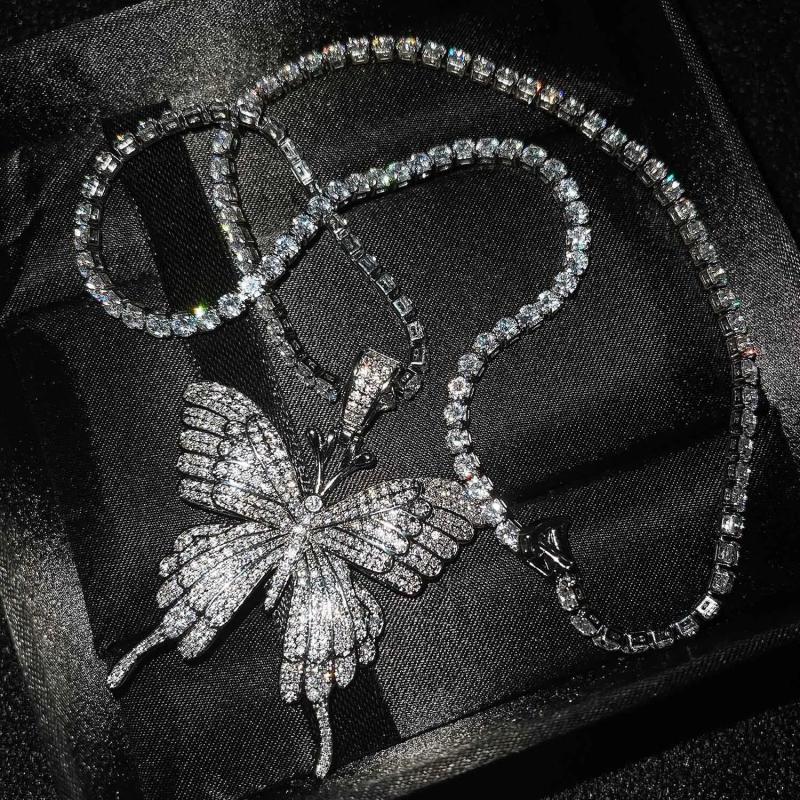 Women's Zircon Butterfly Necklace Charm Long Chains Sweater Choker