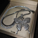 Women's Zircon Butterfly Necklace Charm Long Chains Sweater Choker