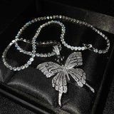 Women's Zircon Butterfly Necklace Charm Long Chains Sweater Choker