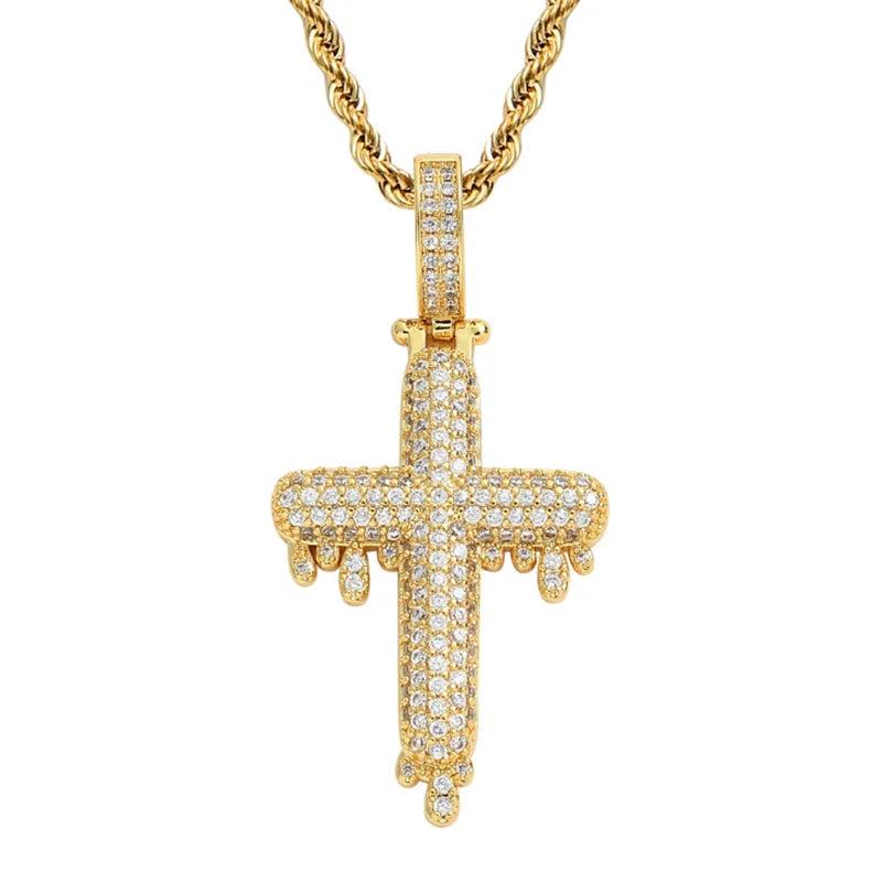 Men's Rhinestone Cross Pendant Necklace Hip Hop Chain Link