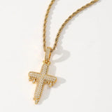 Men's Rhinestone Cross Pendant Necklace Hip Hop Chain Link