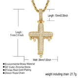 Men's Rhinestone Cross Pendant Necklace Hip Hop Chain Link