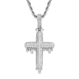 Men's Rhinestone Cross Pendant Necklace Hip Hop Chain Link
