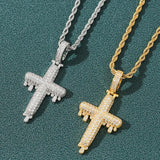 Men's Rhinestone Cross Pendant Necklace Hip Hop Chain Link