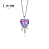 925 Silver Love Heart Necklace Pink Purple Zircon Pendant