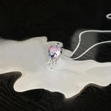 925 Silver Love Heart Necklace Pink Purple Zircon Pendant