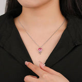925 Silver Love Heart Necklace Pink Purple Zircon Pendant
