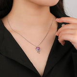 925 Silver Love Heart Necklace Pink Purple Zircon Pendant