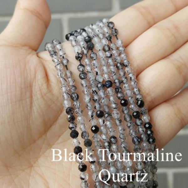 3mm Tourmaline Aquamarine Moonstone Rhodochrosite Necklace