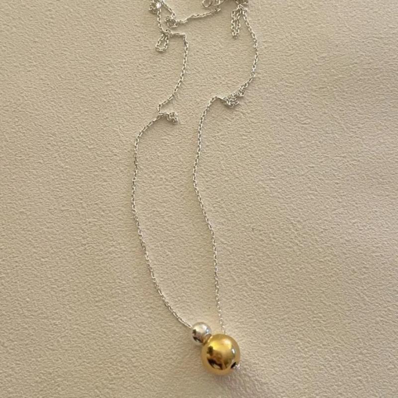 925 Sterling Silver Two Tone Double Ball Bead Drop Necklace