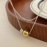 925 Sterling Silver Two Tone Double Ball Bead Drop Necklace