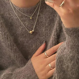 925 Sterling Silver Two Tone Double Ball Bead Drop Necklace