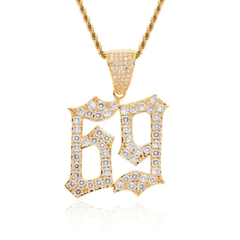 Men's Rhinestone Necklace Cubic Zircon Numbers Pendant