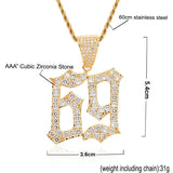 Men's Rhinestone Necklace Cubic Zircon Numbers Pendant