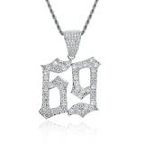 Men's Rhinestone Necklace Cubic Zircon Numbers Pendant