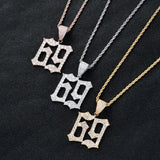 Men's Rhinestone Necklace Cubic Zircon Numbers Pendant