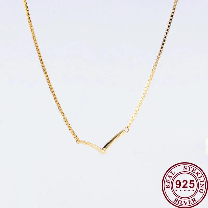 925 Sterling Silver V-shaped Wish Shining Pan Necklace for Women