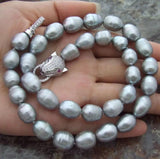 10-12mm Akoya South Sea Gray Pearl Necklace 18'' Leopard Clasp