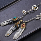 Turquoise Feather Silver Necklace Retro Style Sweater Chain Jewelry