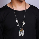 Turquoise Feather Silver Necklace Retro Style Sweater Chain Jewelry