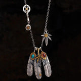 Turquoise Feather Silver Necklace Retro Style Sweater Chain Jewelry