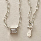 Cz Stone Cube Pendant 925 Silver Chain Necklace