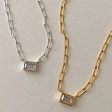 Cz Stone Cube Pendant 925 Silver Chain Necklace