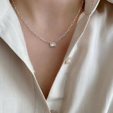 Cz Stone Cube Pendant 925 Silver Chain Necklace