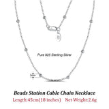 Italian 925 Silver 14K Rose Cable Chain w/ 2.0mm Ball Beads Station Necklace