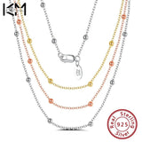 Italian 925 Silver 14K Rose Cable Chain w/ 2.0mm Ball Beads Station Necklace