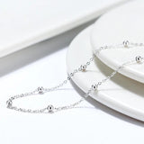 Italian 925 Silver 14K Rose Cable Chain w/ 2.0mm Ball Beads Station Necklace