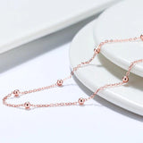 Italian 925 Silver 14K Rose Cable Chain w/ 2.0mm Ball Beads Station Necklace